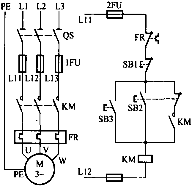 二十四、三相异步电动机单方向运行增设点动按钮的接线